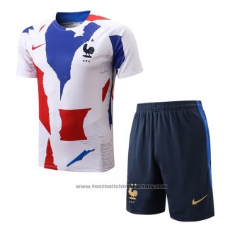 Tracksuit France Short Sleeve 2022-2023 White Red Blue - Shorts